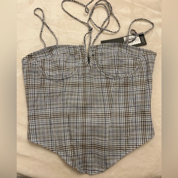 Lioness Blue Plaid Corset Top, Size Small. - Picture 3 of 5
